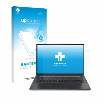 Vorderseite einer Produktverpackung mit dem Markenlogo upscreen. Daneben ist das Gerät Lenovo ThinkPad Z13 Gen 2 mit dem zugeh