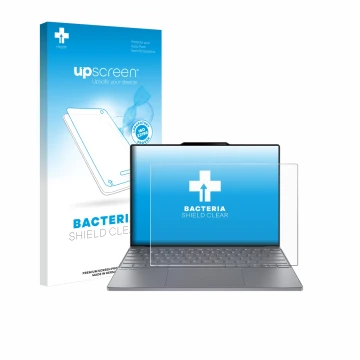 Vorderseite einer Produktverpackung mit dem Markenlogo upscreen. Daneben ist das Gerät Lenovo ThinkBook 13x Gen 4 mit dem zuge