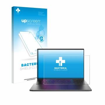 Vorderseite einer Produktverpackung mit dem Markenlogo upscreen. Daneben ist das Gerät Acer Swift Go 16 mit dem zugehörigen Di