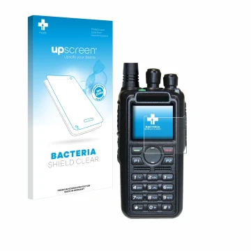 Vorderseite einer Produktverpackung mit dem Markenlogo upscreen. Daneben ist das Gerät AnyTone AT-D878UV II Plus mit dem zugeh