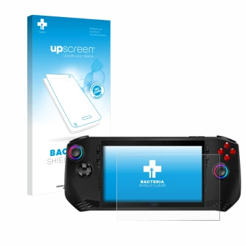 Vorderseite einer Produktverpackung mit dem Markenlogo upscreen. Daneben ist das Gerät MSI Claw A1M mit dem zugehörigen Displa