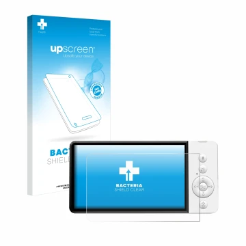 Vorderseite einer Produktverpackung mit dem Markenlogo upscreen. Daneben ist das Gerät GHB ABM720 mit dem zugehörigen Displays