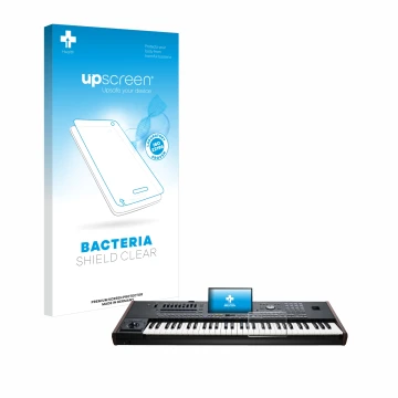 Vorderseite einer Produktverpackung mit dem Markenlogo upscreen. Daneben ist das Gerät KORG Pa5X mit dem zugehörigen Displaysc