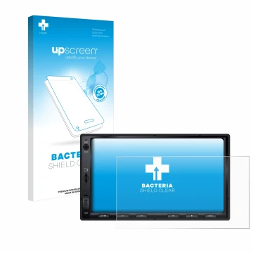 Vorderseite einer Produktverpackung mit dem Markenlogo upscreen. Daneben ist das Gerät Atoto F7 WE mit dem zugehörigen Display