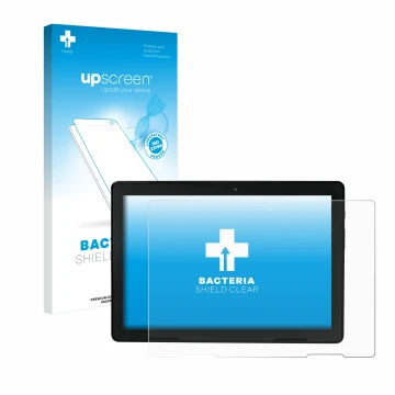 Vorderseite einer Produktverpackung mit dem Markenlogo upscreen. Daneben ist das Gerät MEDION E10900 10