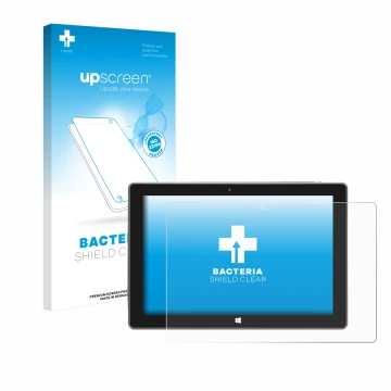 Vorderseite einer Produktverpackung mit dem Markenlogo upscreen. Daneben ist das Gerät SZTPS Tablet 10.1