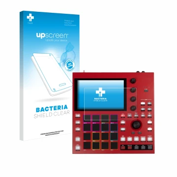 Vorderseite einer Produktverpackung mit dem Markenlogo upscreen. Daneben ist das Gerät Akai MPC One+ mit dem zugehörigen Displ
