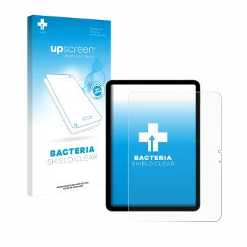 Vorderseite einer Produktverpackung mit dem Markenlogo upscreen. Daneben ist das Gerät Apple iPad Air 11