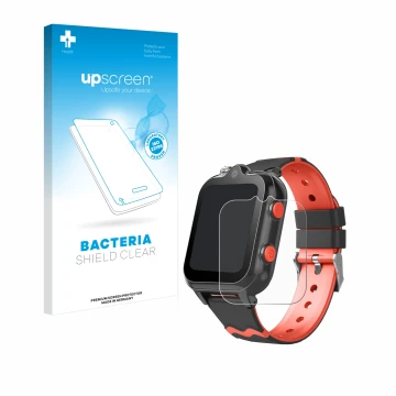 Vorderseite einer Produktverpackung mit dem Markenlogo upscreen. Daneben ist das Gerät Yuede Kids Smartwatch 1.69