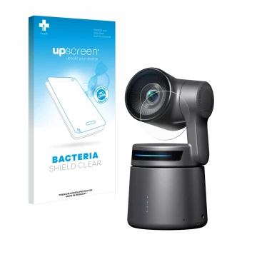 Vorderseite einer Produktverpackung mit dem Markenlogo upscreen. Daneben ist das Gerät OBSBOT Tail Air mit dem zugehörigen Dis