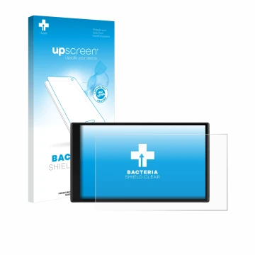 Vorderseite einer Produktverpackung mit dem Markenlogo upscreen. Daneben ist das Gerät Garmin CamperVan mit dem zugehörigen Di