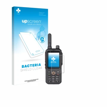 Vorderseite einer Produktverpackung mit dem Markenlogo upscreen. Daneben ist das Gerät Inrico T320 mit dem zugehörigen Display