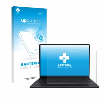 Vorderseite einer Produktverpackung mit dem Markenlogo upscreen. Daneben ist das Gerät ASUS ProArt PX13 mit dem zugehörigen Di