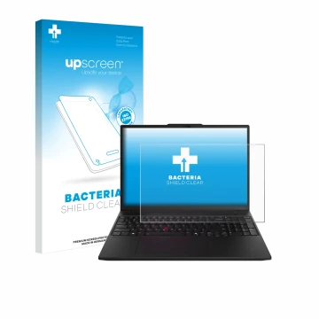 Vorderseite einer Produktverpackung mit dem Markenlogo upscreen. Daneben ist das Gerät Lenovo ThinkPad P16s Gen 3 mit dem zuge