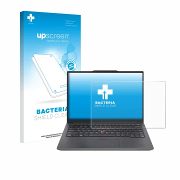 Vorderseite einer Produktverpackung mit dem Markenlogo upscreen. Daneben ist das Gerät Lenovo ThinkPad E14 Gen 6 mit dem zugeh