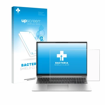 Vorderseite einer Produktverpackung mit dem Markenlogo upscreen. Daneben ist das Gerät HP EliteBook 860 G11 mit dem zugehörige