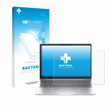 Vorderseite einer Produktverpackung mit dem Markenlogo upscreen. Daneben ist das Gerät HP EliteBook 630 G11 mit dem zugehörige