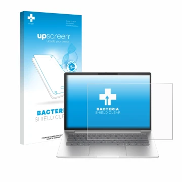 Vorderseite einer Produktverpackung mit dem Markenlogo upscreen. Daneben ist das Gerät HP EliteBook 640 G11 mit dem zugehörige