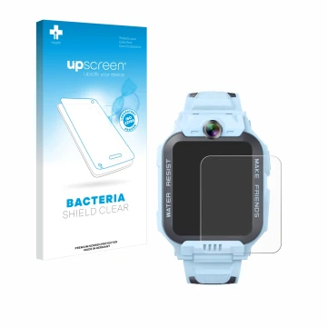 Vorderseite einer Produktverpackung mit dem Markenlogo upscreen. Daneben ist das Gerät Imoo Watch Phone Z7 mit dem zugehörigen