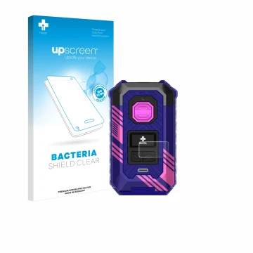 Vorderseite einer Produktverpackung mit dem Markenlogo upscreen. Daneben ist das Gerät Vaporesso Armour Max mit dem zugehörige