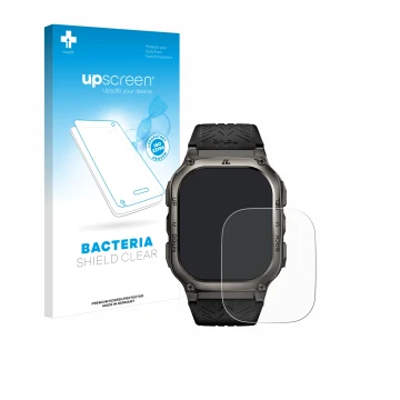 Vorderseite einer Produktverpackung mit dem Markenlogo upscreen. Daneben ist das Gerät Kospet Tank M3 mit dem zugehörigen Disp