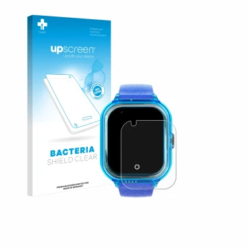 Vorderseite einer Produktverpackung mit dem Markenlogo upscreen. Daneben ist das Gerät SaveFamily Enjoy mit dem zugehörigen Di