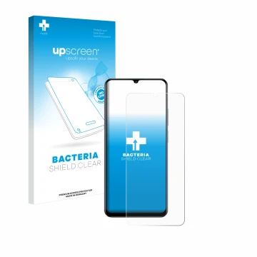 Vorderseite einer Produktverpackung mit dem Markenlogo upscreen. Daneben ist das Gerät realme C61 mit dem zugehörigen Displays