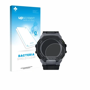 Vorderseite einer Produktverpackung mit dem Markenlogo upscreen. Daneben ist das Gerät Casio G-Shock G-Squad GBD-300 mit dem z
