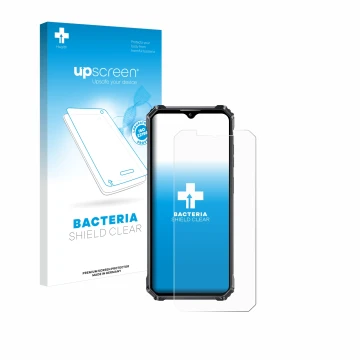 Vorderseite einer Produktverpackung mit dem Markenlogo upscreen. Daneben ist das Gerät Oukitel WP28 S mit dem zugehörigen Disp