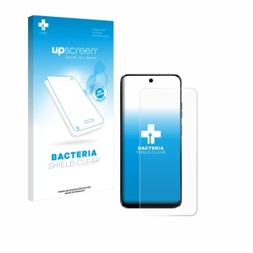 Vorderseite einer Produktverpackung mit dem Markenlogo upscreen. Daneben ist das Gerät Motorola G34 5G mit dem zugehörigen Dis