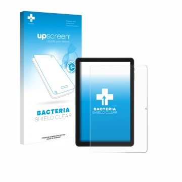 Vorderseite einer Produktverpackung mit dem Markenlogo upscreen. Daneben ist das Gerät Doogee T10W mit dem zugehörigen Display