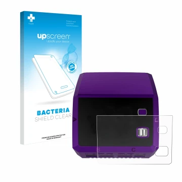 Vorderseite einer Produktverpackung mit dem Markenlogo upscreen. Daneben ist das Gerät SkyRc Q200 neo mit dem zugehörigen Disp
