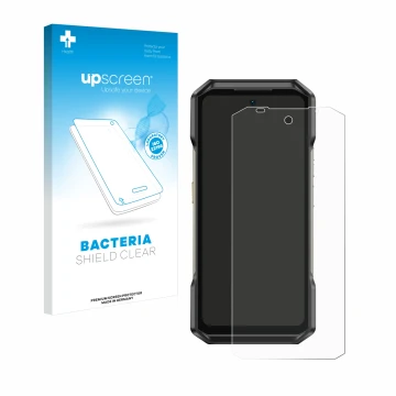 Vorderseite einer Produktverpackung mit dem Markenlogo upscreen. Daneben ist das Gerät Ulefone Armor 27T Pro mit dem zugehörig