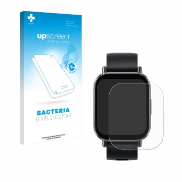 Vorderseite einer Produktverpackung mit dem Markenlogo upscreen. Daneben ist das Gerät Xiaomi Redmi Watch 5 Active mit dem zug