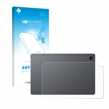 Vorderseite einer Produktverpackung mit dem Markenlogo upscreen. Daneben ist das Gerät Alldocube iPlay 60 Mini Pro (Rückseite)