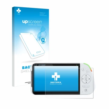 Vorderseite einer Produktverpackung mit dem Markenlogo upscreen. Daneben ist das Gerät Babysense MaxView-2CAM 5,5