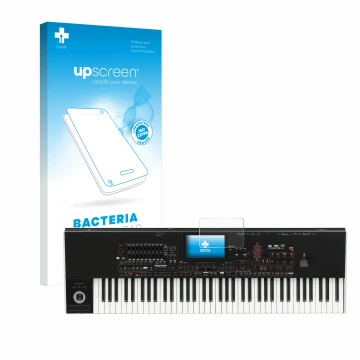 Vorderseite einer Produktverpackung mit dem Markenlogo upscreen. Daneben ist das Gerät KORG Pa4x mit dem zugehörigen Displaysc