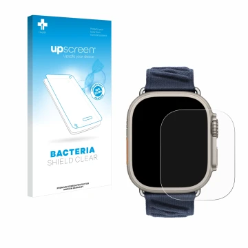 Vorderseite einer Produktverpackung mit dem Markenlogo upscreen. Daneben ist das Gerät Apple Watch Hermès Ultra 2 mit dem zuge