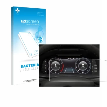 Vorderseite einer Produktverpackung mit dem Markenlogo upscreen. Daneben ist das Gerät Skoda Virtual Cockpit 10.25