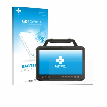 Vorderseite einer Produktverpackung mit dem Markenlogo upscreen. Daneben ist das Gerät Winmate M133WK mit dem zugehörigen Disp