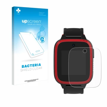 Vorderseite einer Produktverpackung mit dem Markenlogo upscreen. Daneben ist das Gerät Xplora Let's Go mit dem zugehörigen Dis