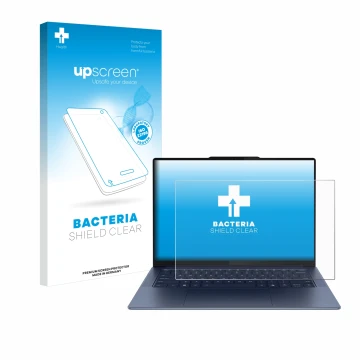 Vorderseite einer Produktverpackung mit dem Markenlogo upscreen. Daneben ist das Gerät Lenovo Yoga Slim 7 Gen 9 14
