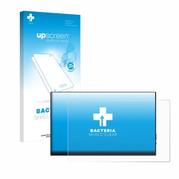 Vorderseite einer Produktverpackung mit dem Markenlogo upscreen. Daneben ist das Gerät Verbatim PMT-14 mit dem zugehörigen Dis