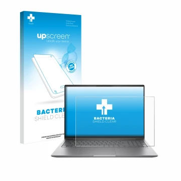 Vorderseite einer Produktverpackung mit dem Markenlogo upscreen. Daneben ist das Gerät HP ZBook Power 16 G11 mit dem zugehörig