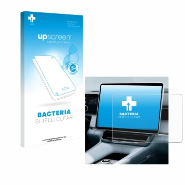 Vorderseite einer Produktverpackung mit dem Markenlogo upscreen. Daneben ist das Gerät Polestar 4 2025 mit dem zugehörigen Dis