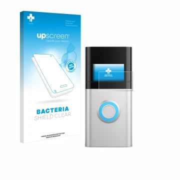 Vorderseite einer Produktverpackung mit dem Markenlogo upscreen. Daneben ist das Gerät Ring Video Doorbell 3 Plus mit dem zuge