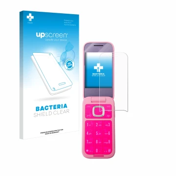Vorderseite einer Produktverpackung mit dem Markenlogo upscreen. Daneben ist das Gerät HMD Barbie Phone mit dem zugehörigen Di