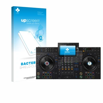 Vorderseite einer Produktverpackung mit dem Markenlogo upscreen. Daneben ist das Gerät AlphaTheta XDJ-AZ mit dem zugehörigen D