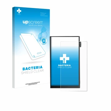 Vorderseite einer Produktverpackung mit dem Markenlogo upscreen. Daneben ist das Gerät iBasso DX180 mit dem zugehörigen Displa