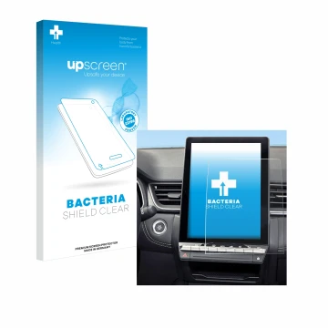 Vorderseite einer Produktverpackung mit dem Markenlogo upscreen. Daneben ist das Gerät Renault Symbioz 2024 mit dem zugehörige